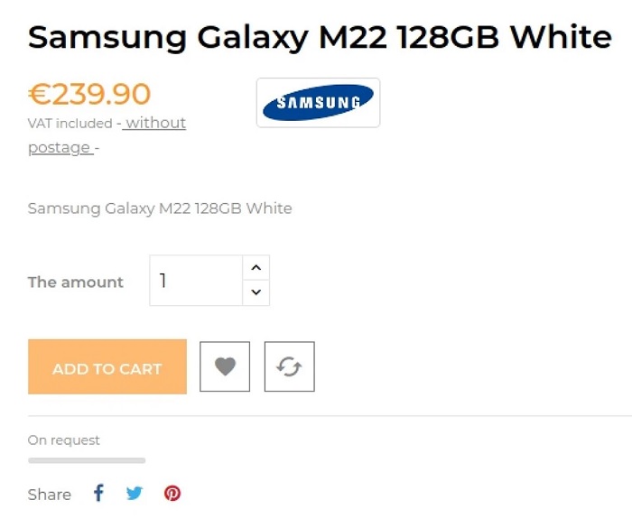 Giá bán của Samsung Galaxy M22 được tiết lộ