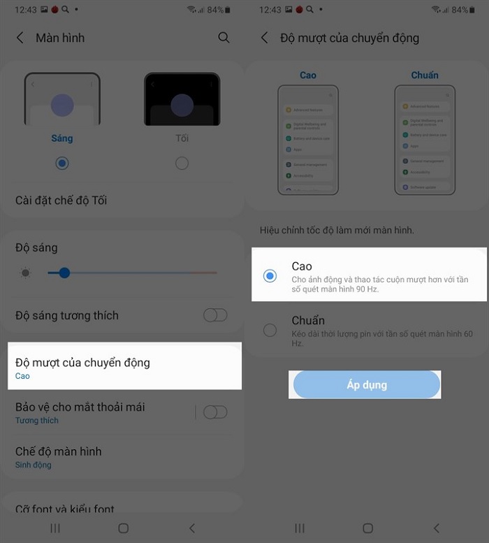 Chọn tần số quét 90Hz