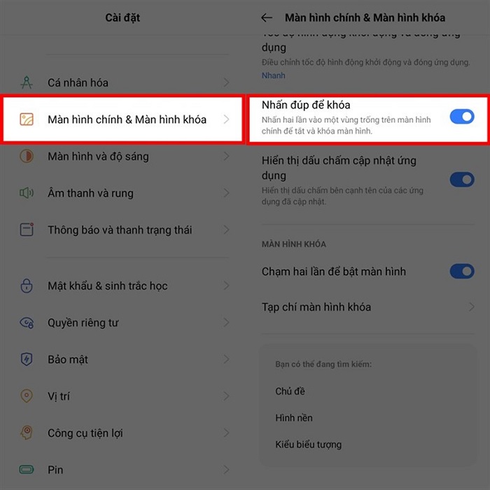 Nhấn đúp để khóa màn hình