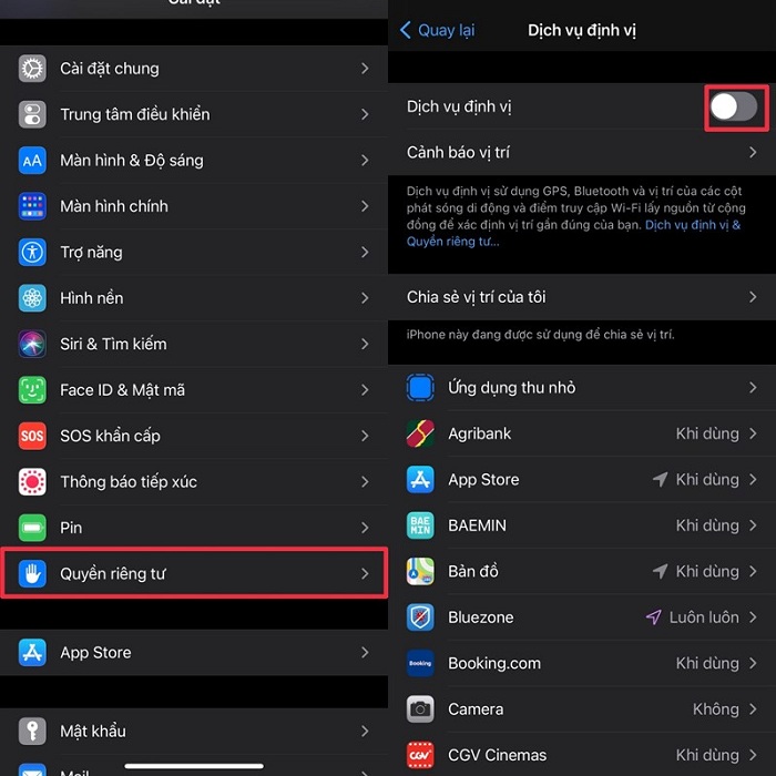 Tắt định vị trên iPhone