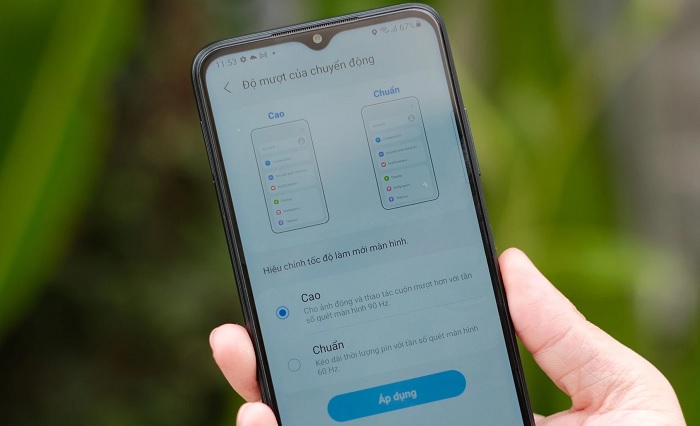 Hai tùy chọn tần số quét trên Galaxy A22 5G