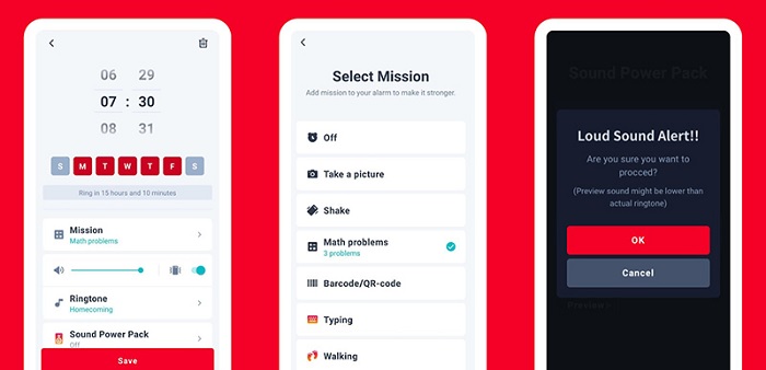 Giao diện ứng dụng Alarmy