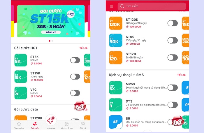 Các gói cước đi kèm thuê bao