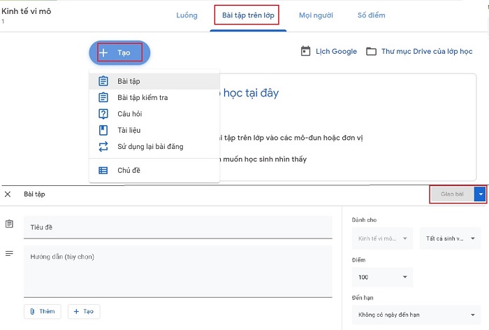 Click Giao bài để giao bài tập đến học sinh của mình
