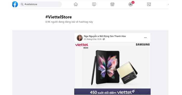 Khi nhấn vào hashtag #ViettelStore