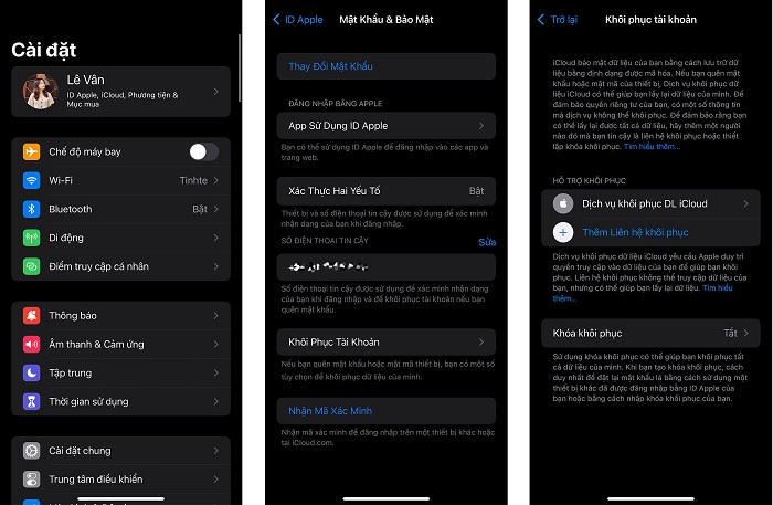 Các thao tác cài đặt khôi phục lại dữ liệu iCloud