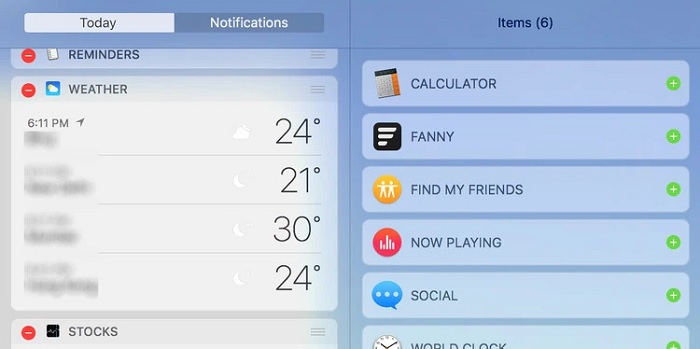 Thêm ứng dụng Fanny vào Notification Center bằng cách kích chọn dấu +