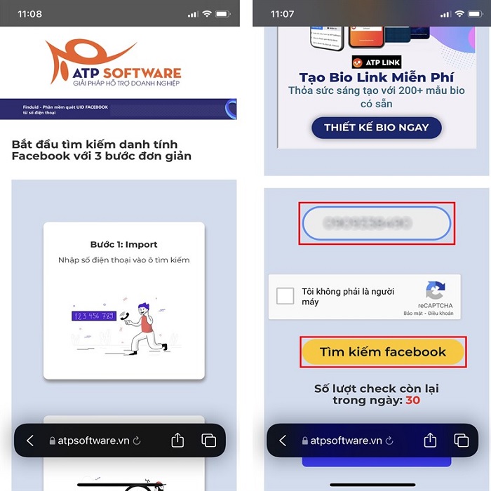 Dán số điện thoại và tìm kiếm Facebook