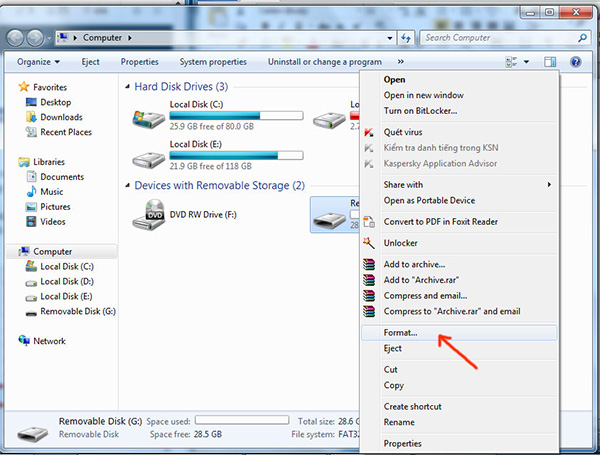 Format thẻ nhớ bằng máy tính