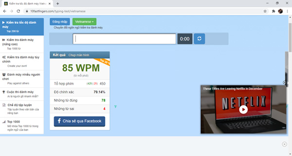 Kiểm tra tốc độ đánh máy online trên 10 fast fingers