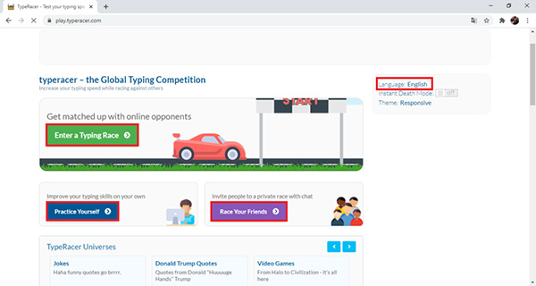 Website kiểm tra tốc độ đánh máy tiếng Việt trên Type racer