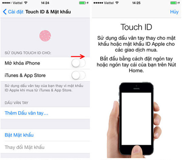 Lỗi thiết lập Touch ID do đặt vân tay chưa đúng