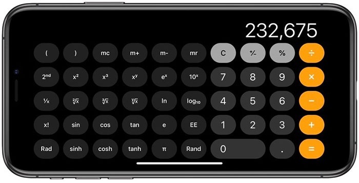 Ứng dụng máy tính khi được xoay ngang