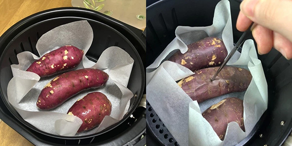 Cho khoai vào nồi chiên không dầu và nướng