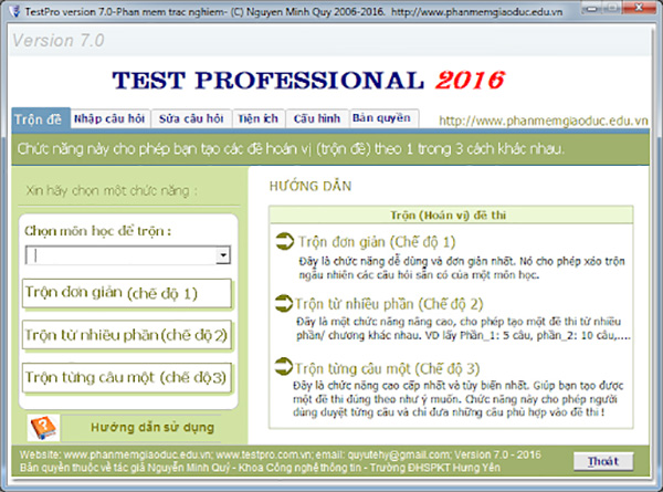 Phần mềm trộn đề trắc nghiệm trên máy tính TestPro