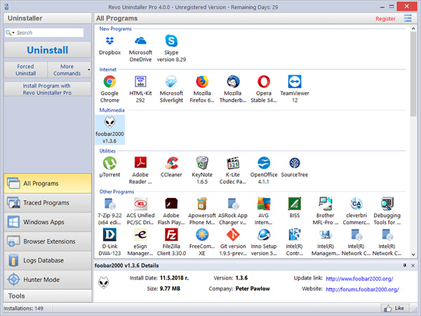 Phần mềm xóa file cứng đầu trên máy tính Revo Uninstaller 