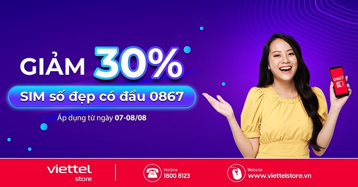 Viettel Store giảm 30% SIM số đẹp có đầu 0867**