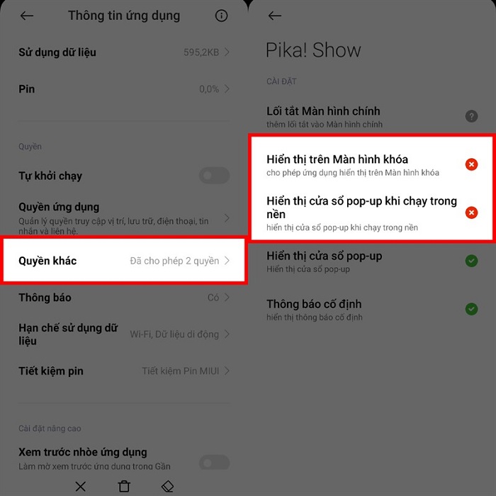 Click chọn quyền khác