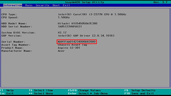 Kiểm tra mã số Serial laptop thông qua Bios