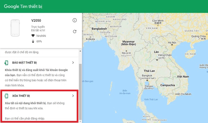 Chọn xóa thiết bị