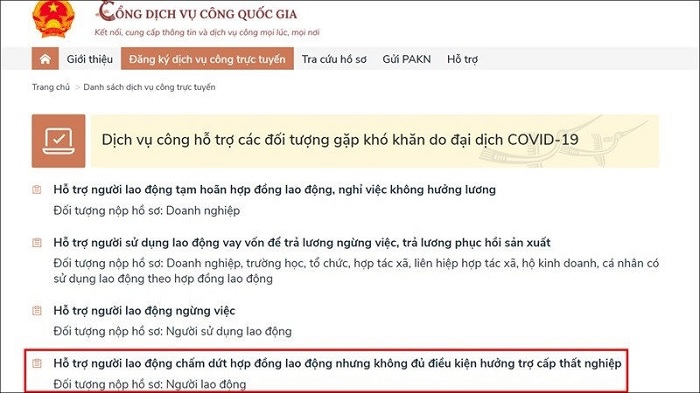Cách đăng ký nhận hỗ trợ qua cổng dịch vụ công quốc gia