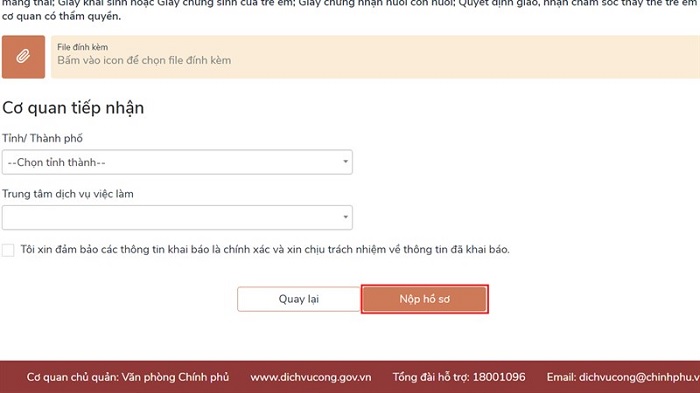 Nhấn nộp hồ sơ