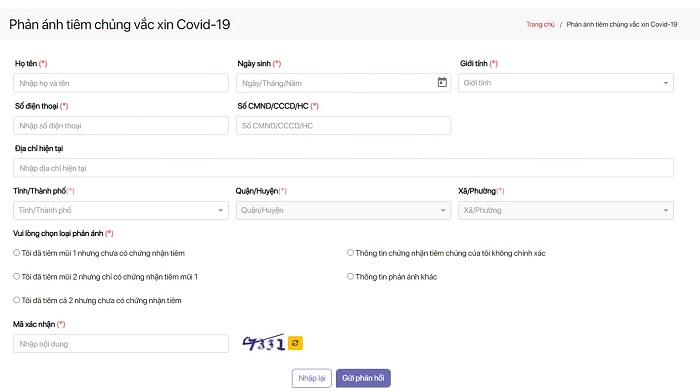 Điền đầy đủ các thông tin