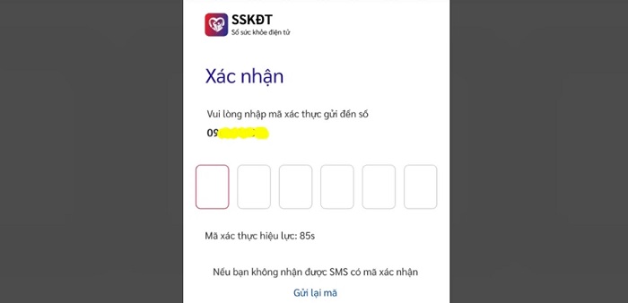 Nhập mã xác nhận được gửi đến điện thoại