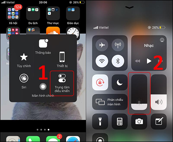 Điều chỉnh độ sáng màn hình iPhone trong Control Center