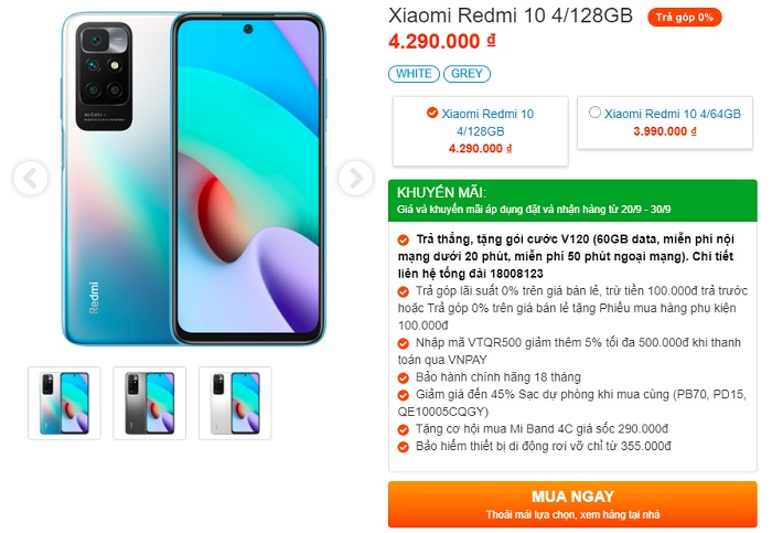 Ngoài giá bán hấp dẫn, khi mua Redmi 10 tại Viettel Store bạn sẽ nhận được nhiều ưu đãi
