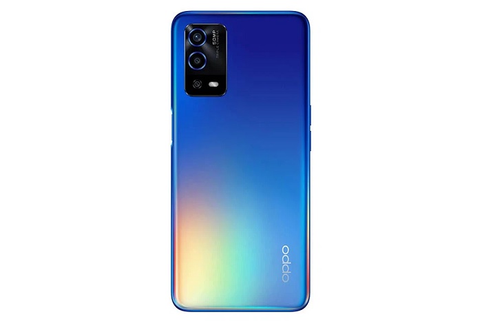 Mặt lưng OPPO A55 4G phiên bản màu Xanh sử dụng hiệu ứng chuyển màu