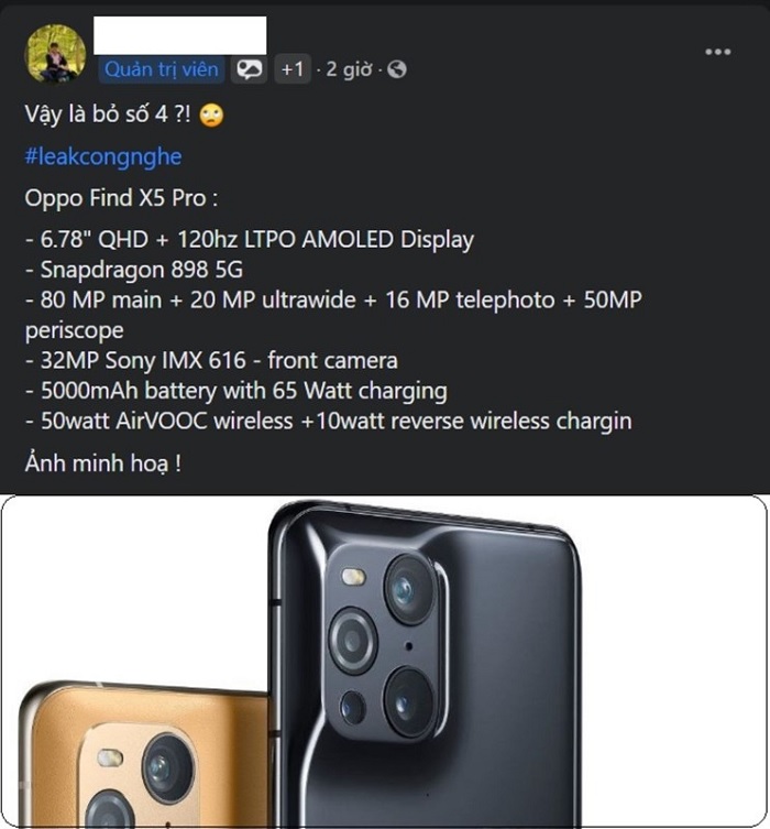 Thông tin rò rỉ thông số kỹ thuật Find X5 Pro