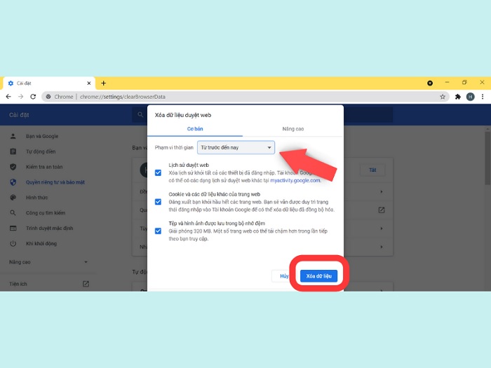 Chọn xóa dữ liệu