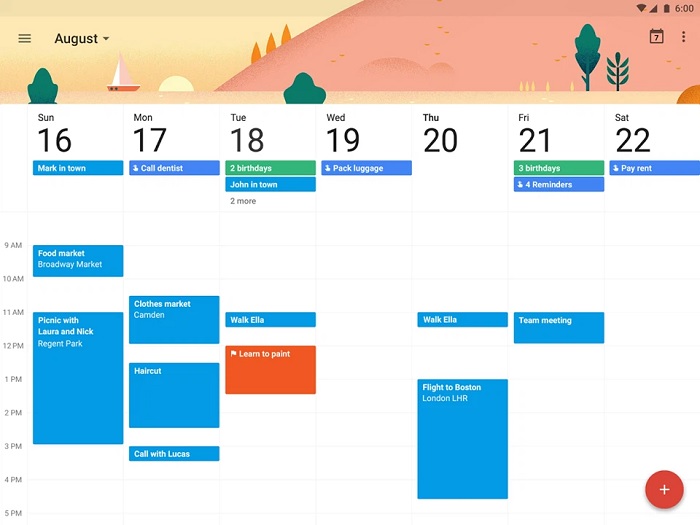 Giao diện Google Calendar