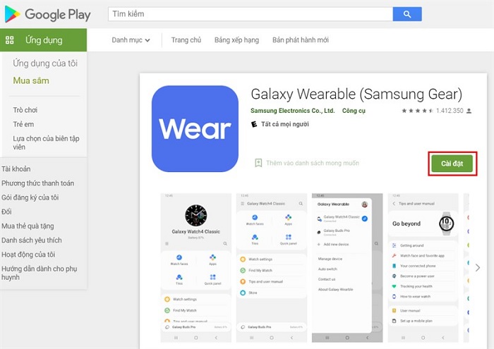 Tải ứng dụng Samsung Wearable về điện thoại