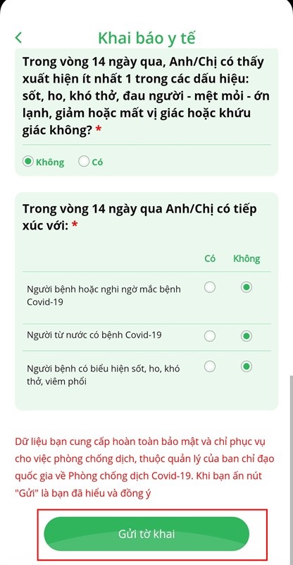 cách khai báo y tế trên PC Covid