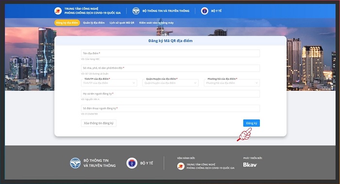 Bạn điền đầy đủ các thông tin được yêu cầu và nhấn vào nút Đăng ký