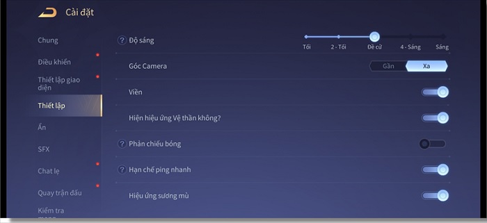 Cài đặt cấu hình khi chơi Liên Quân