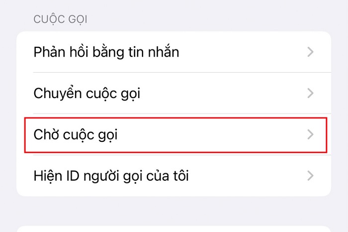 Nhấn nút Chờ cuộc gọi trong mục Điện thoại