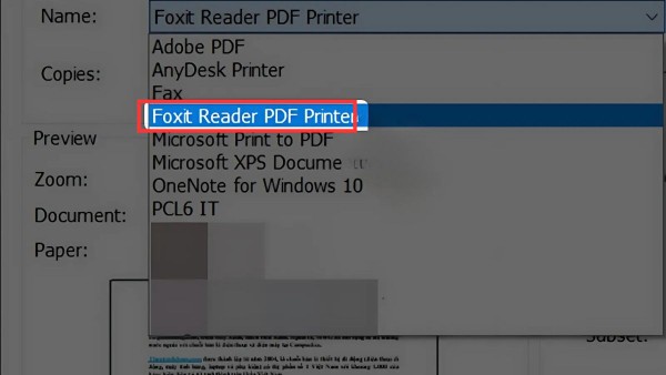 Chọn “Foxit Reader PDF Printer”