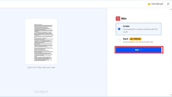 Kéo thả tài liệu PDF cần nén