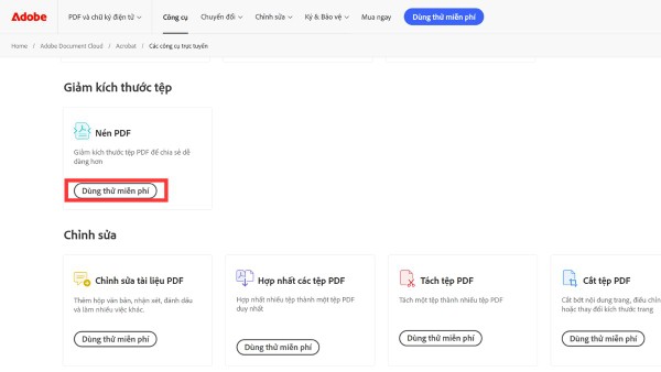 Truy cập mục công cụ nén