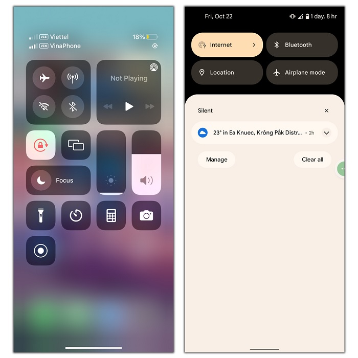 Quick Settings trên Android 12 và Control Panel trên iOS 15 đều có vài sự thay đổi nhỏ