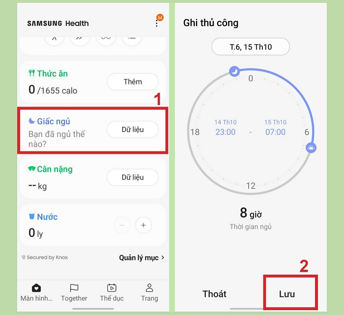 Chọn thời gian ngủ và lưu