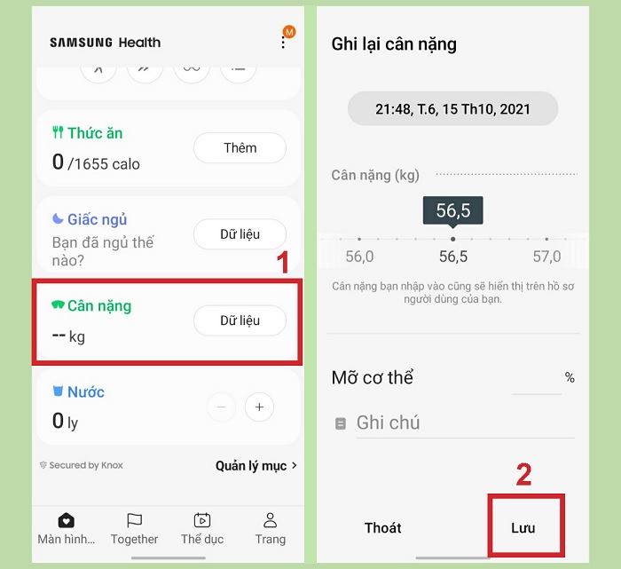 Điền cân nặng và lưu