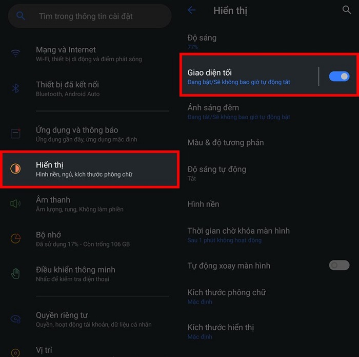 cách bật chế độ tối trên Realme C25Y