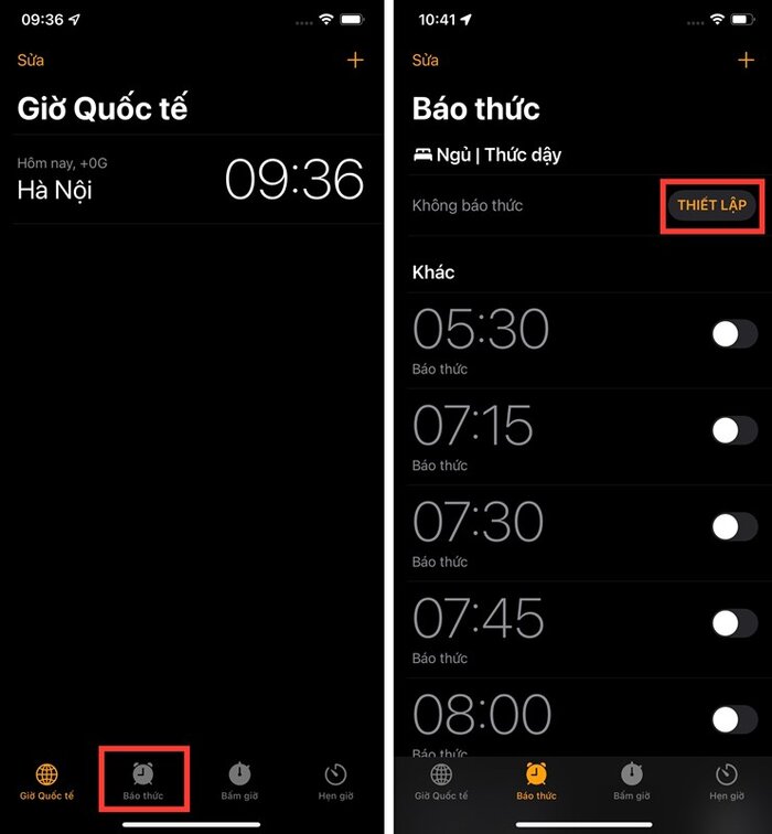 Bạn cần mở ứng dụng đồng hồ và thiết lập các bước sau