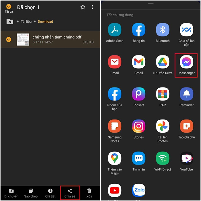 Chọn Messenger để chia sẻ