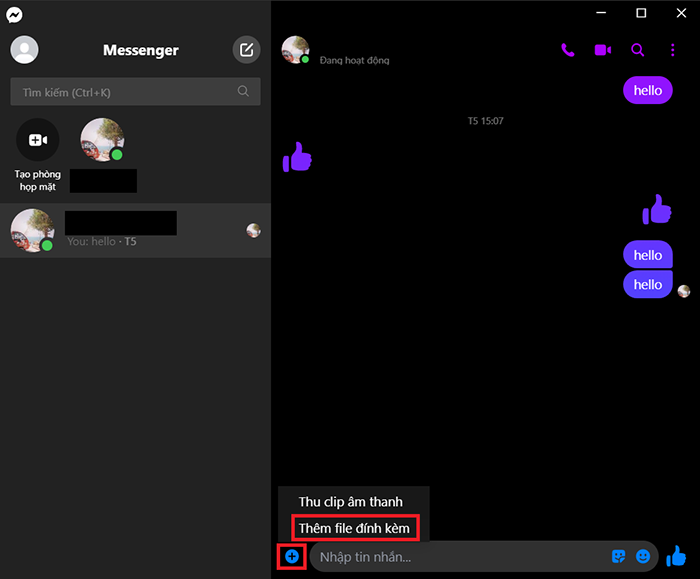 Chọn dấu + và thêm file đính kèm