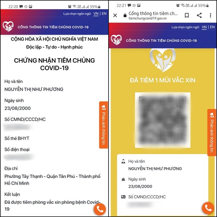 Giấy chứng nhận tiêm chủng